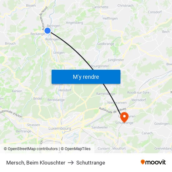 Mersch, Beim Klouschter to Schuttrange map