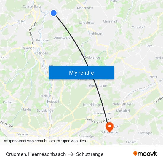 Cruchten, Heemeschbaach to Schuttrange map