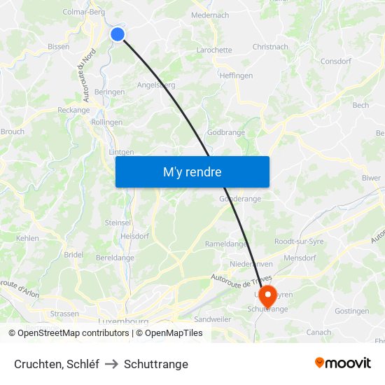 Cruchten, Schléf to Schuttrange map