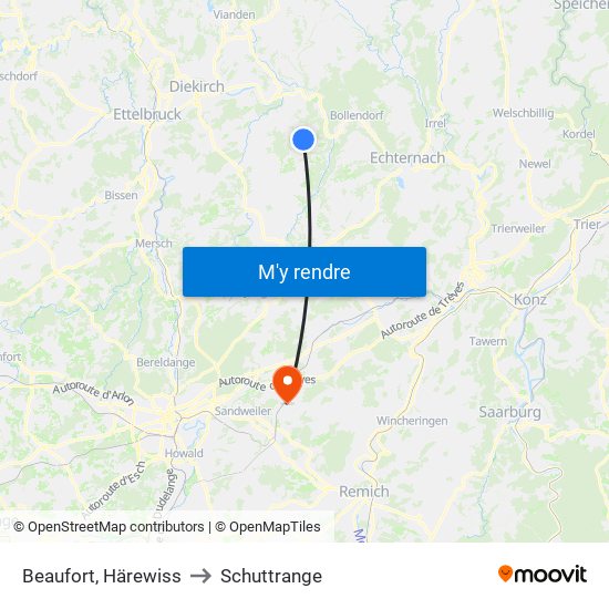 Beaufort, Härewiss to Schuttrange map