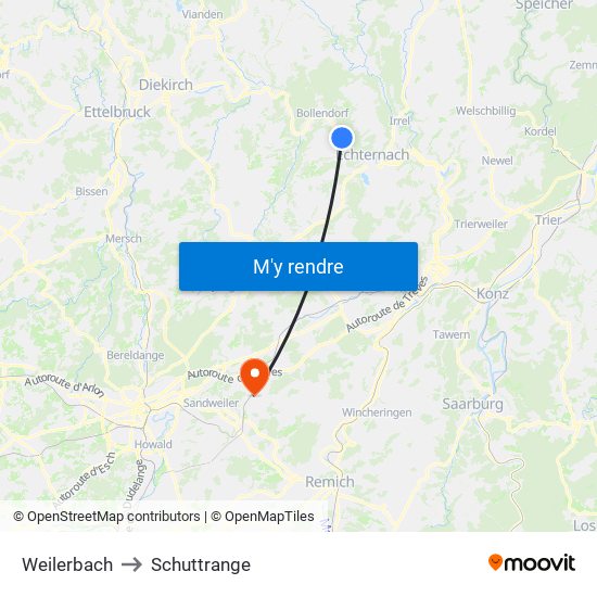 Weilerbach to Schuttrange map