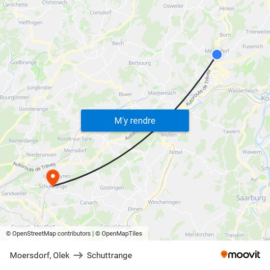 Moersdorf, Olek to Schuttrange map