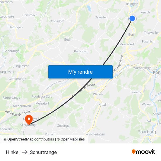Hinkel to Schuttrange map