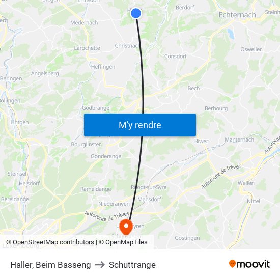 Haller, Beim Basseng to Schuttrange map