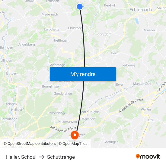 Haller, Schoul to Schuttrange map