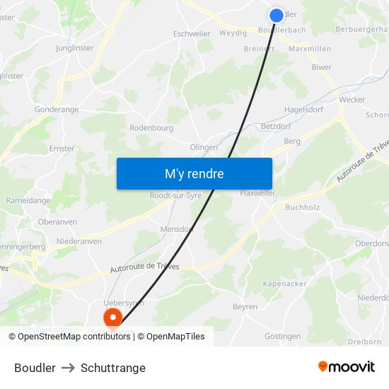 Boudler to Schuttrange map