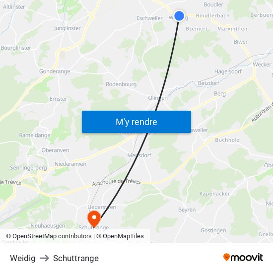 Weidig to Schuttrange map