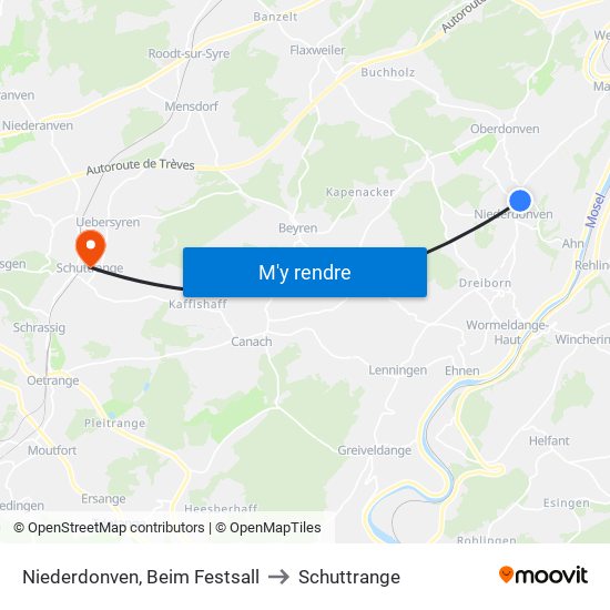 Niederdonven, Beim Festsall to Schuttrange map