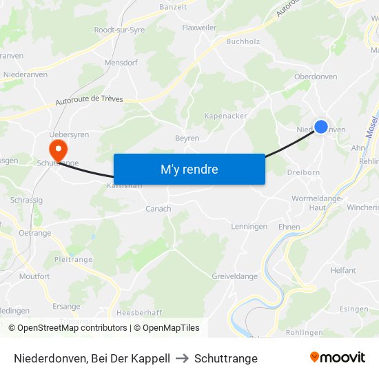Niederdonven, Bei Der Kappell to Schuttrange map