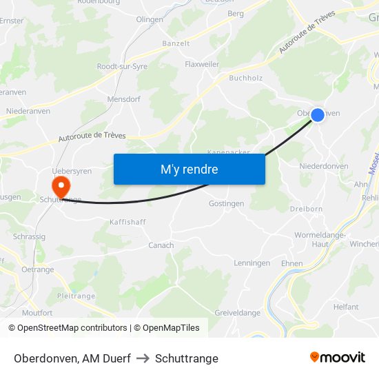 Oberdonven, AM Duerf to Schuttrange map