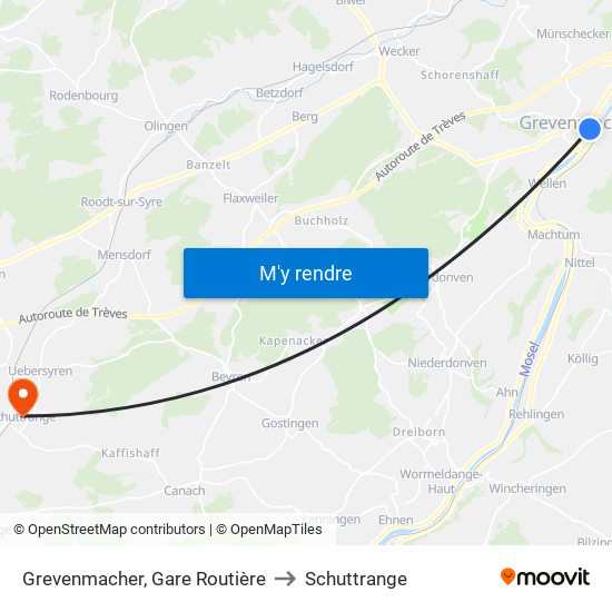 Grevenmacher, Gare Routière to Schuttrange map