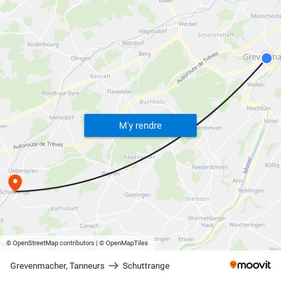 Grevenmacher, Tanneurs to Schuttrange map