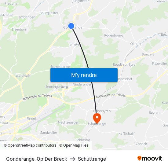 Gonderange, Op Der Breck to Schuttrange map