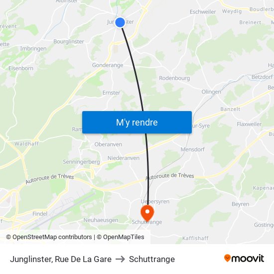 Junglinster, Rue De La Gare to Schuttrange map