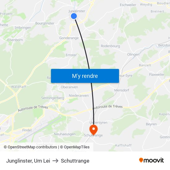 Junglinster, Um Lei to Schuttrange map
