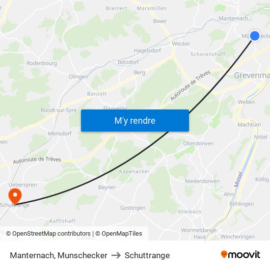 Manternach, Munschecker to Schuttrange map