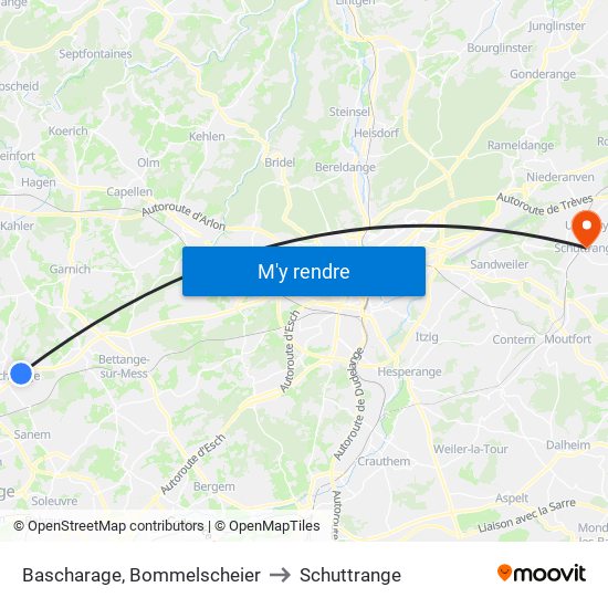 Bascharage, Bommelscheier to Schuttrange map