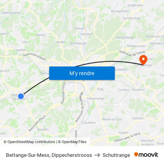 Bettange-Sur-Mess, Dippecherstrooss to Schuttrange map