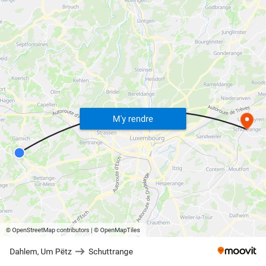 Dahlem, Um Pëtz to Schuttrange map