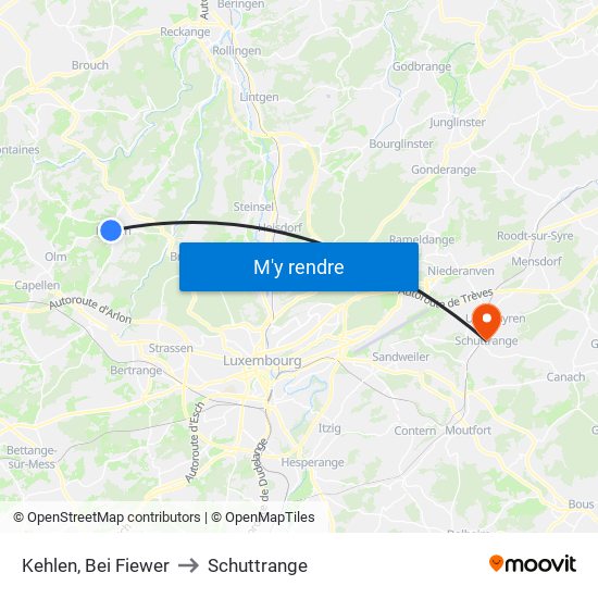 Kehlen, Bei Fiewer to Schuttrange map