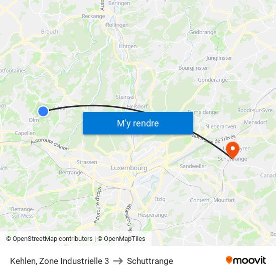 Kehlen, Zone Industrielle 3 to Schuttrange map