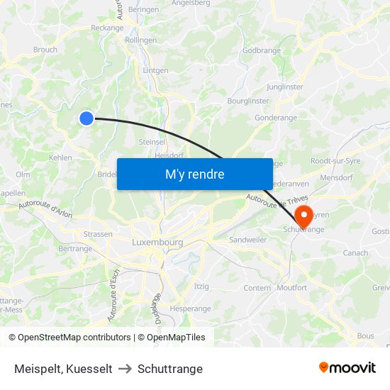Meispelt, Kuesselt to Schuttrange map