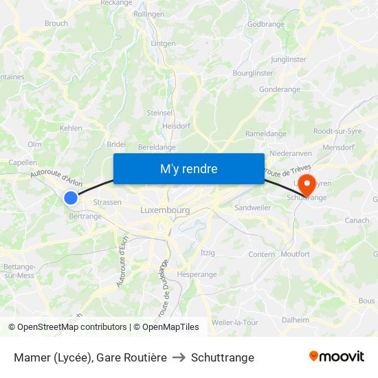 Mamer (Lycée), Gare Routière to Schuttrange map