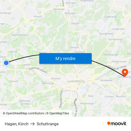 Hagen, Kiirch to Schuttrange map