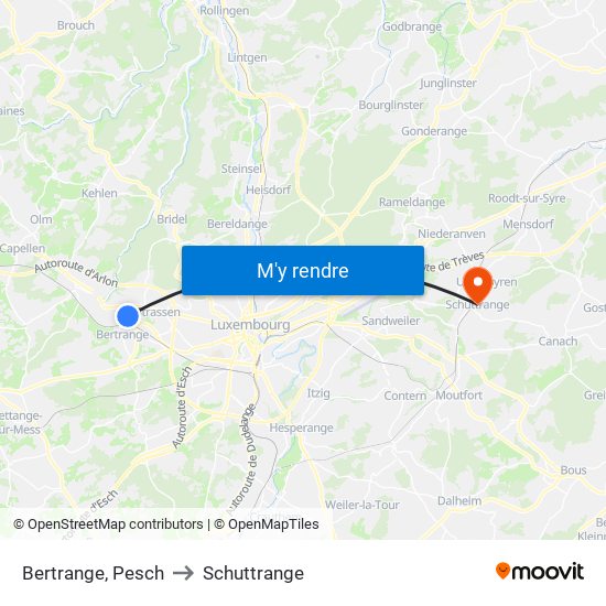 Bertrange, Pesch to Schuttrange map