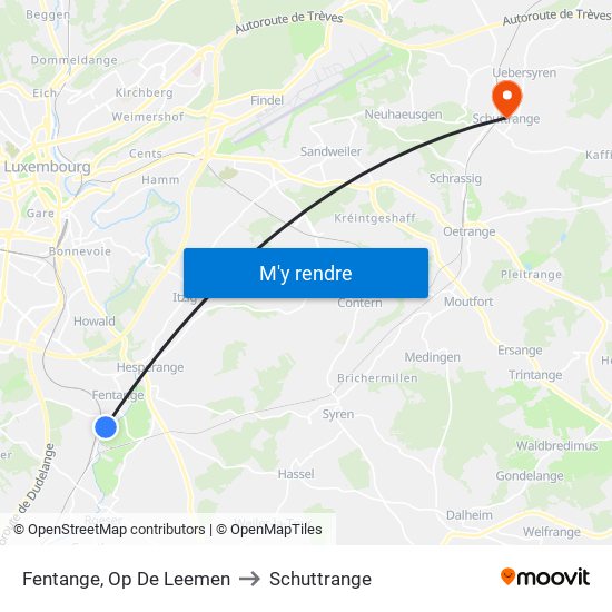 Fentange, Op De Leemen to Schuttrange map
