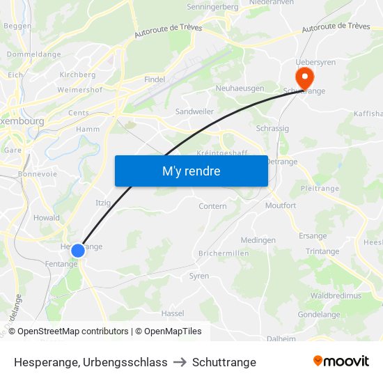 Hesperange, Urbengsschlass to Schuttrange map