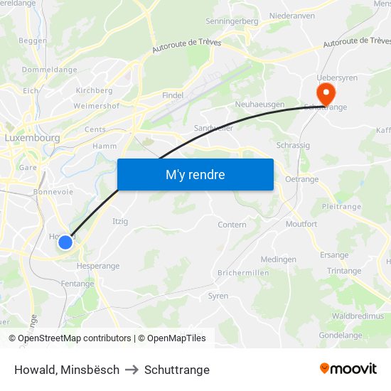 Howald, Minsbësch to Schuttrange map