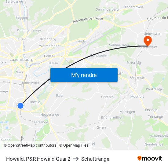 Howald, P&R Howald Quai 2 to Schuttrange map