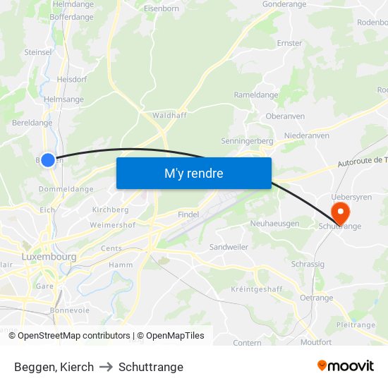 Beggen, Kierch to Schuttrange map