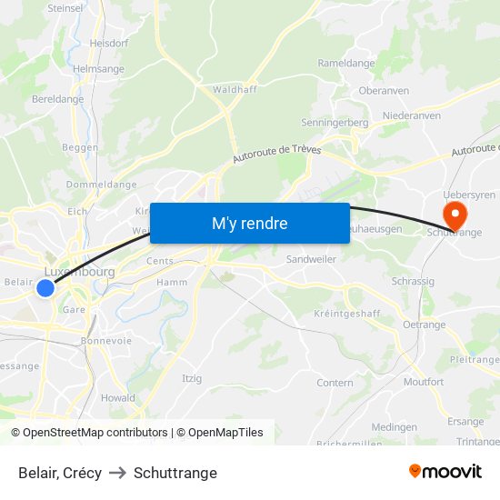 Belair, Crécy to Schuttrange map