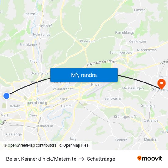 Belair, Kannerklinick/Maternité to Schuttrange map