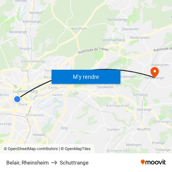 Belair, Rheinsheim to Schuttrange map
