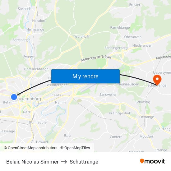 Belair, Nicolas Simmer to Schuttrange map