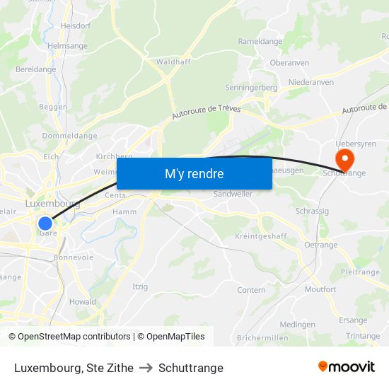 Luxembourg, Ste Zithe to Schuttrange map