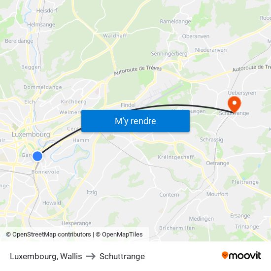 Luxembourg, Wallis to Schuttrange map