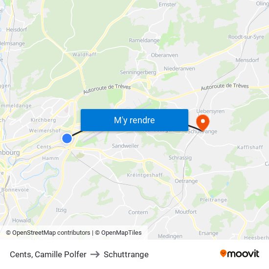 Cents, Camille Polfer to Schuttrange map