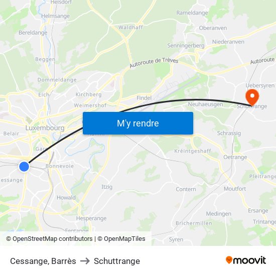 Cessange, Barrès to Schuttrange map