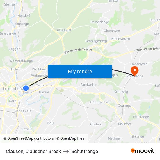Clausen, Clausener Bréck to Schuttrange map