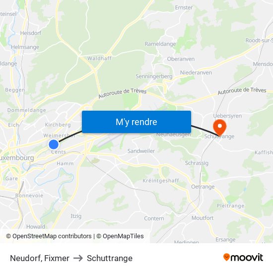 Neudorf, Fixmer to Schuttrange map