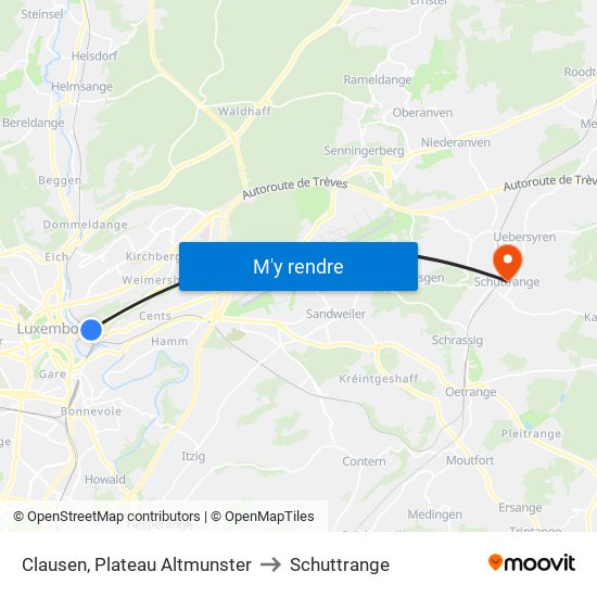 Clausen, Plateau Altmunster to Schuttrange map