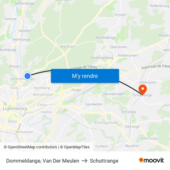 Dommeldange, Van Der Meulen to Schuttrange map