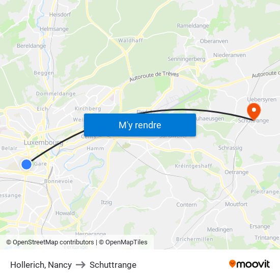 Hollerich, Nancy to Schuttrange map