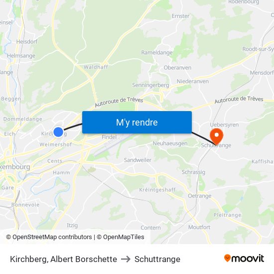 Kirchberg, Albert Borschette to Schuttrange map