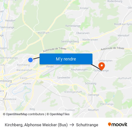 Kirchberg, Alphonse Weicker (Bus) to Schuttrange map