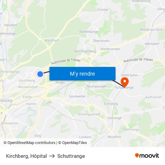 Kirchberg, Hôpital to Schuttrange map